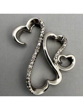 Jane Seymour Open Hearts Triple Heart Pendant Diamond Sterling Silver SignedJWBR